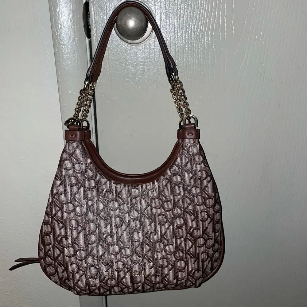 👜 Calvin Klein Monogram Chain Strap Hobo Bag